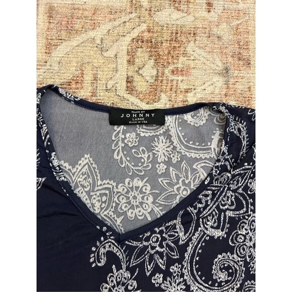 Made by Johnny Scoop Neck Long Sleeve Bottom Ruffle Short Dress, Navy, Sz Large - Picture 2 of 7